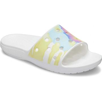 Crocs Classic Tie-Dye Graphic Slide Women's Sandals White | Australia 0530PJJQ